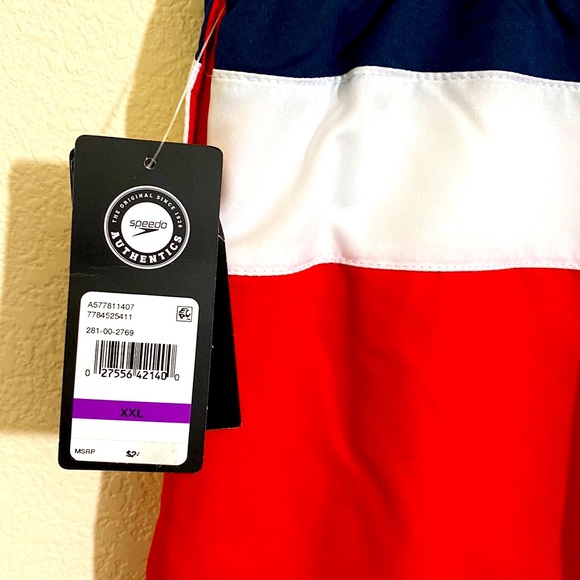 SPEEDO Men's Navy White Red Swim Trunks w UFP50+ Sun Protection Size XXL - Picture 4 of 10